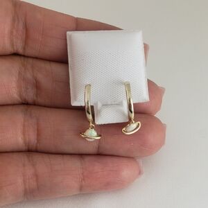 925 Sterling Silver 14k Gold Plated Opal Huggie Hoop Earrings 10mm